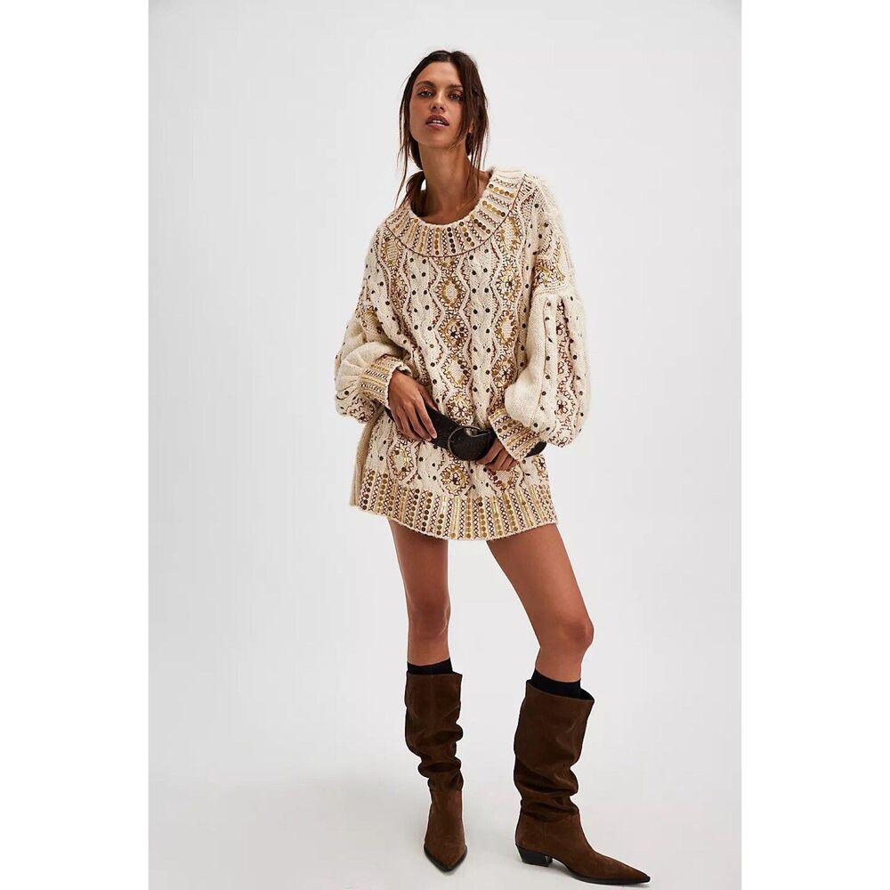 Free People Gilded Cable Embellished Jumper Size M